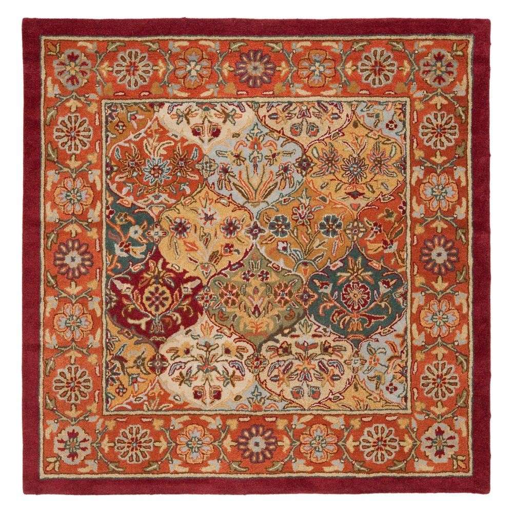  Floral Square Area Rug Red