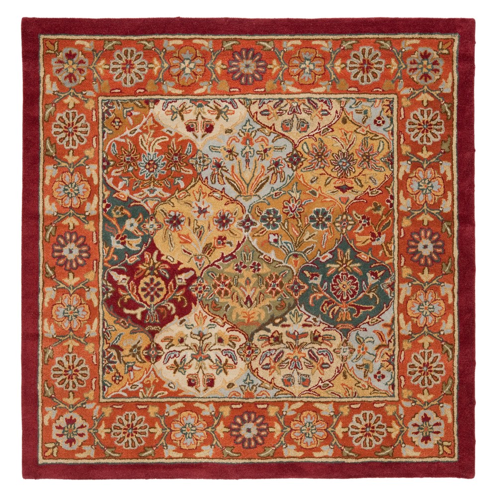 4'x4' Floral Square Area Rug Red - Safavieh
