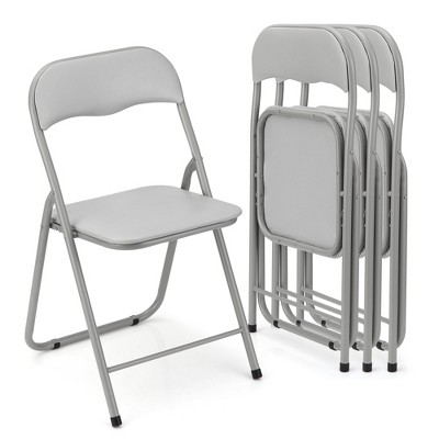 Portable Folding Chairs 4 Pack - Outdoor & Indoor Metal Folding Chairs with Cushion, Non-Slip Feet Pads, Stackable Chairs