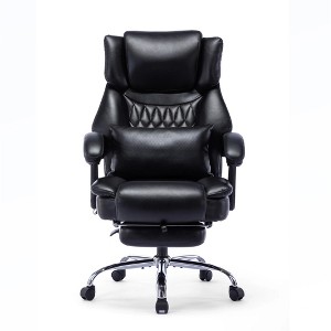 Kumasinova Reclining Office Chair with Footrest,Executive Computer Chair with Massaging Lumbar Cushion,Leather Ergonomic Chair for Home Office,Black - 1 of 4