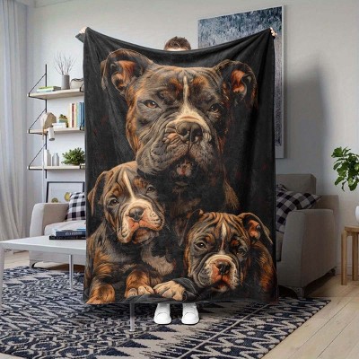 Bully Dog Pattern Flannel Fleece Blanket, All Season Cozy Nap Blanket with Bulldog Design, Christmas Gift.