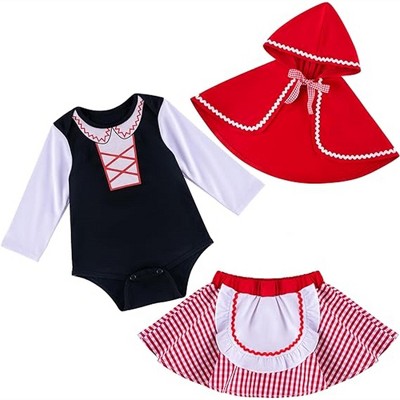 Joyfy Toddler's Little Red Riding Hood Costume Halloween - Little Red Riding Hood Costume with Hood Bodysuit Cape&Skirt Set for Baby Girls