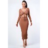 Slickblue Women's Long Sleeve Cut-Out Mini Dress, Front Shirring, Stretch Fabric, Mocha/Burgundy, Size S-L - 2 of 4