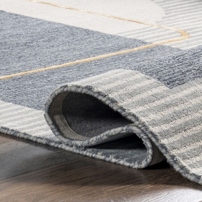 Blue and Gray Tufted Wool Stripe Area Rug 4' x 6'