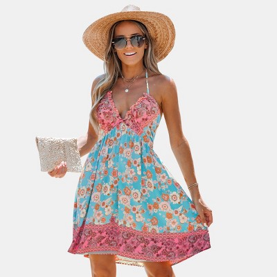 Women's Floral Halter Sleeveless Mini Dress - Cupshe
