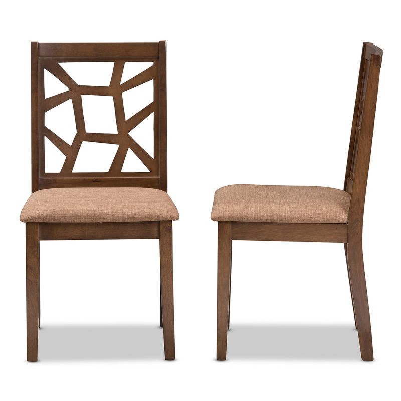 Set of 2 Abilene Midcentury Fabric Upholstered And Walnut Finished Dining Chairs Brown - Baxton Studio, 4 of 9