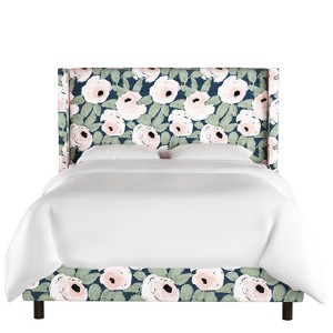 Sonny Wingback Bed - Full - Bloomsbury Rose Blush Navy - Cloth & Co., Bloomsbury Pink Blush Blue