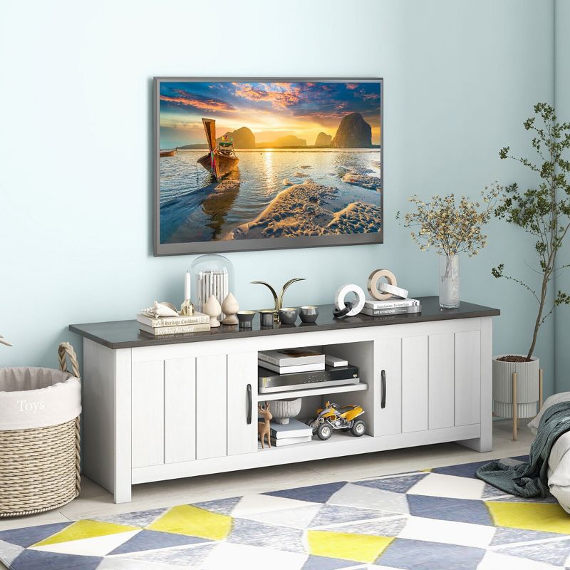 Tangkula Farmhouse TV Stand for TVs up to 65" Media Console Center w/ Doors Cubbies, 3 of 10