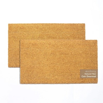 "Pack of 2 Welcome Natural Coir Doormats Non Slip PVC Backing Indoor Outdoor Use for Home Office Patio & Entryway Decor Beige 30x17 inch "
