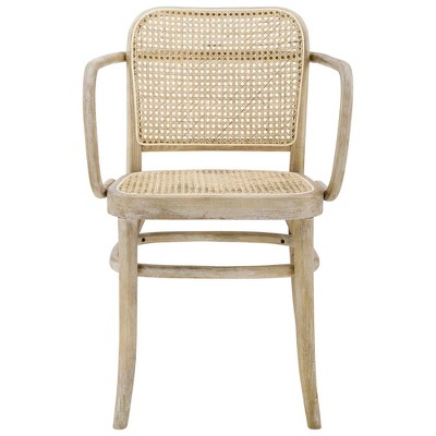 Winona Gray Elm Wood and Rattan Cane High Arm Chair