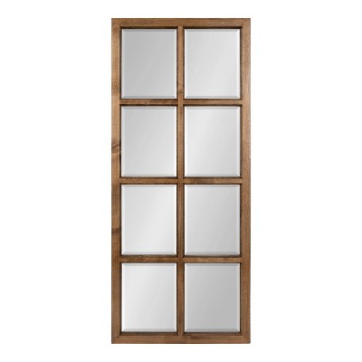 Rustic Brown 8-Panel Windowpane Wood Wall Mirror