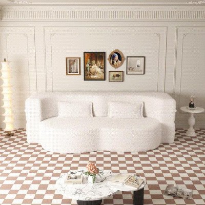Lycvki Modern Convertible Sleeper Sofa Bed with 2 Pillows, Teddy Fabric,15" Full Size Folding Mattress,no assembly required