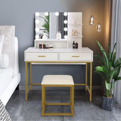 Karl Home | White Makeup Vanity Set with 10 LED Bulbs