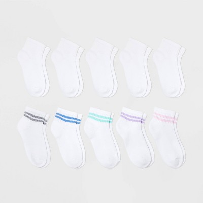 Girls' 10pk Ankle Striped Socks - Cat & Jack™ S