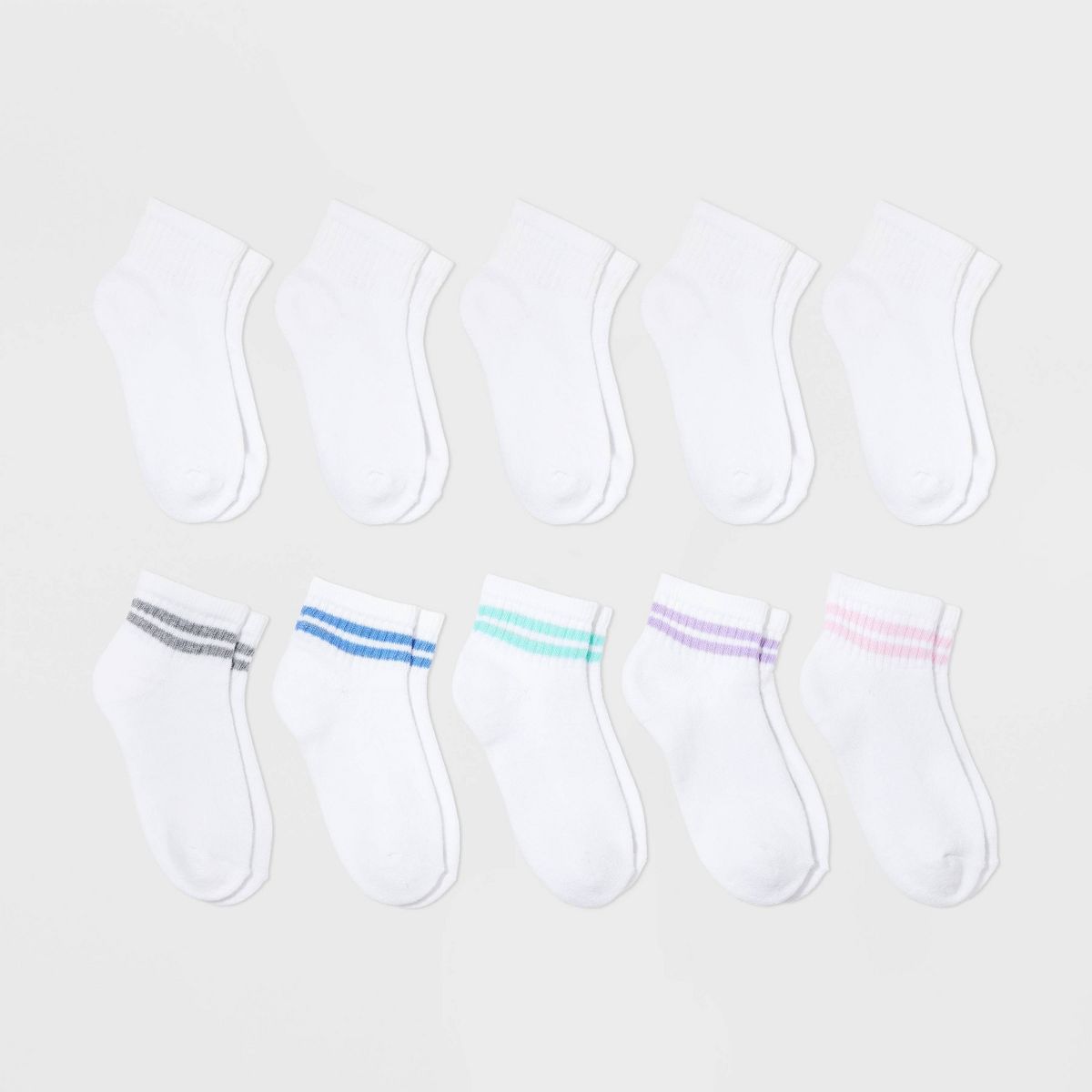 Girls' 10pk Ankle Striped Socks - Cat & Jack™