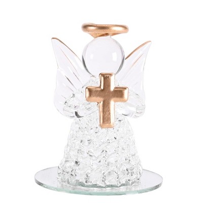 Dickson's Angel Gold Tone Cross and Halo - 3 x 2.25 Inch Clear Glass Decorative Ornament Figurine