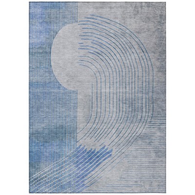 Blue And Gray Geometric Washable Indoor Outdoor Area Rug