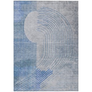 Blue And Gray Geometric Washable Indoor Outdoor Area Rug - 1 of 4