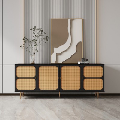 Syemin TV Stands and Consoles Rattan Sideboard Buffet Console Table with Adjustable Shelves for Living Room Bedroom, Brown, 70.87"*15.75"*23.62"