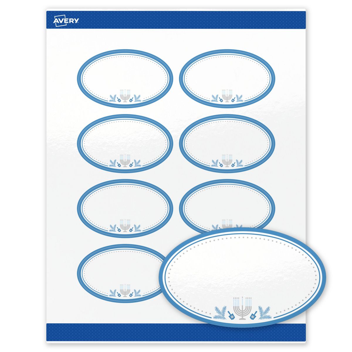 Avery® Labels, 2" x 3-1/3", Glossy, Silver Menorah Frame, 80