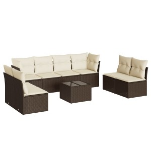vidaXL Garden Sofa Set Brown PE rattan, tempered glass, powder-coated steel - 1 of 4