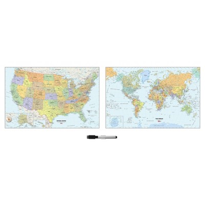 Wall Pops! White Board Decals 2ct - World and US Maps