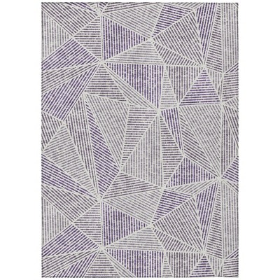 Purple Lilac And Silver Geometric Washable Indoor Outdoor Area Rug