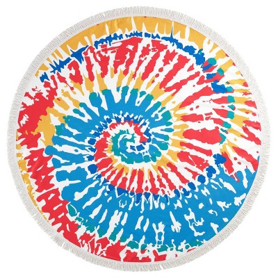 Tie Dye Digital Printed Microfiber Round Beach Towel with White Fringe - Mudd