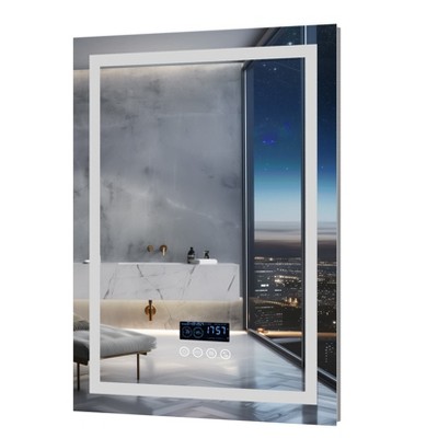 ARTLOGE Smart LED Illuminated Fog-free Rectangle Bathroom Mirror Bluetooth Speaker Digital Display