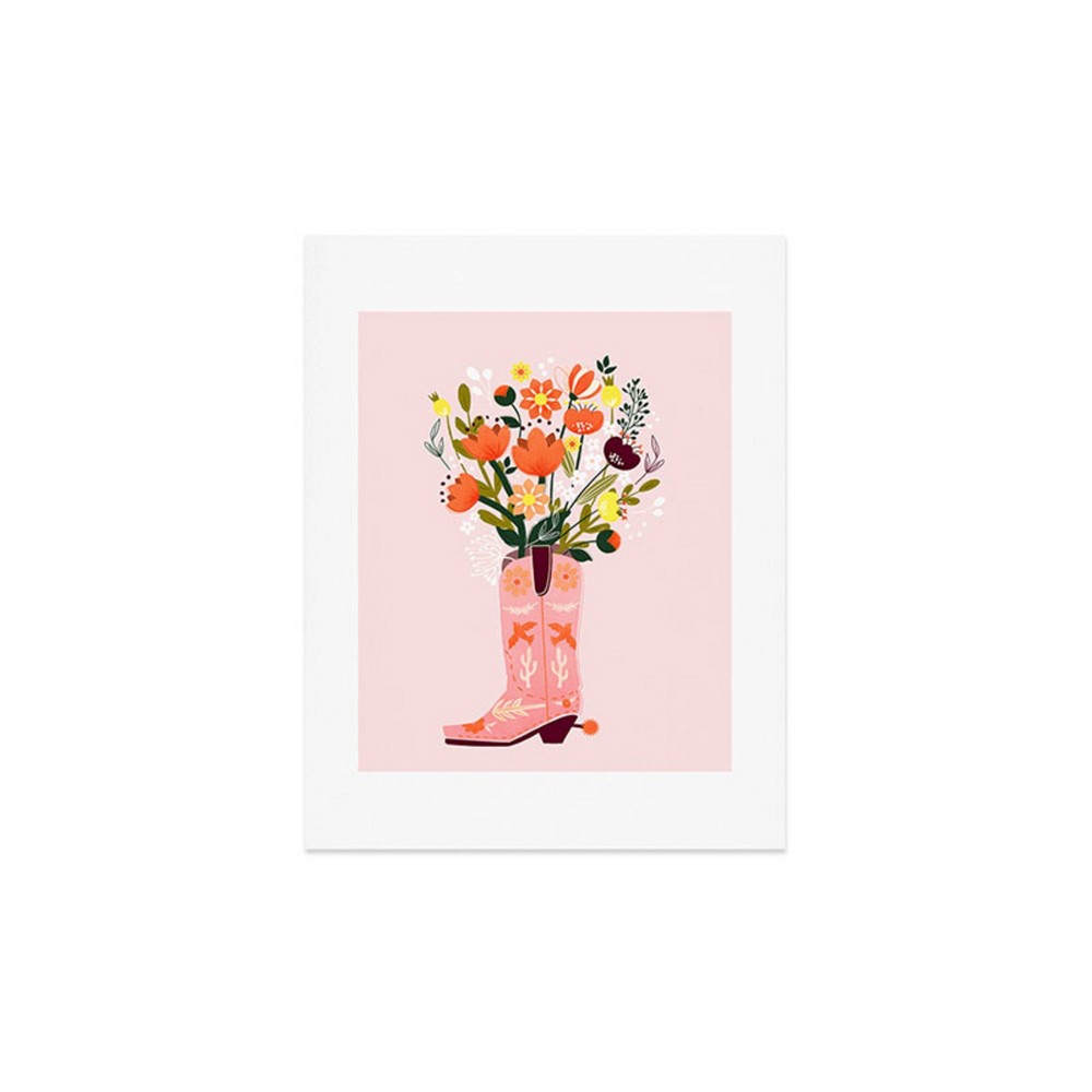 Photos - Wallpaper Deny Designs 11"x14" Showmemars Pink Cowboy Boot and Wild Flowers Unframed