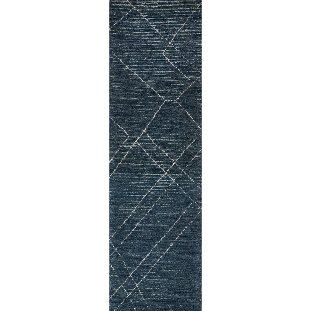 Photos - Area Rug Momeni 2'3"x8' Everett Quinn Handtufted Runner Rug Blue: Wool, Geometric Abstract Pattern, Indoor Low Pile Rug 