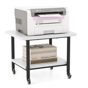 Costway 2-Tier Rolling Under Desk Printer Cart Machine Stand Storage Rack White - 1 of 4