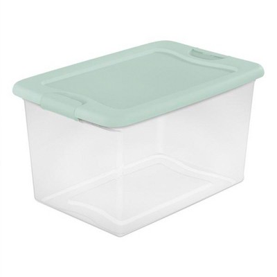 Sterilite 18 Pack 64 Quart Latching Box, Clear Plastic Stackable Storage Bin Container with Latch Lid for Home Garage Organization, Mindful Mint