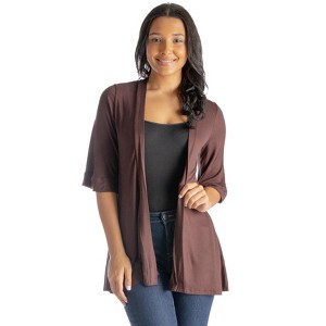 Womens Open Front Elbow Length Sleeve Cardigan - 24seven Comfort Apparel™ - 1 of 4