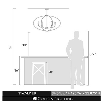 Pewter Glass 6-Light Contemporary Island Pendant