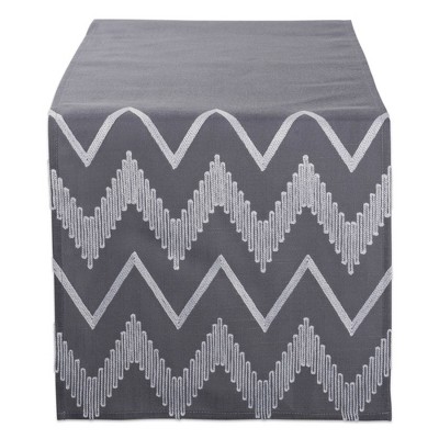 70" x 14" Polyester Embroidered Chevron Table Runner Gray - Design Imports