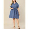 Agnes Orinda Women's Plus Size Relaxed Fit Buttons Belted Short Sleeves Chambray Shirtdress - 2 of 4