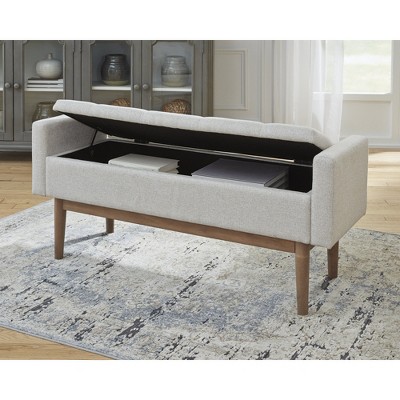 Beige and Brown Tufted Upholstered Storage Bench with Wood Legs