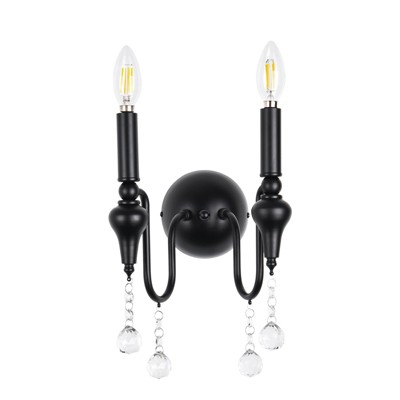 PAKOKULA 2-Light Vintage Black Candle Style Double Wall Sconce with Crystal Decoration
