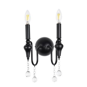 PAKOKULA 2-Light Vintage Black Candle Style Double Wall Sconce with Crystal Decoration - 1 of 4