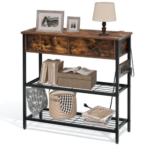 Entryway Table With Outlets USB Type-C Ports 2 Drawers Open Storage Shelves Sofa Table Narrow Long Console Table For Living Room Kitchen Counter - 1 of 4