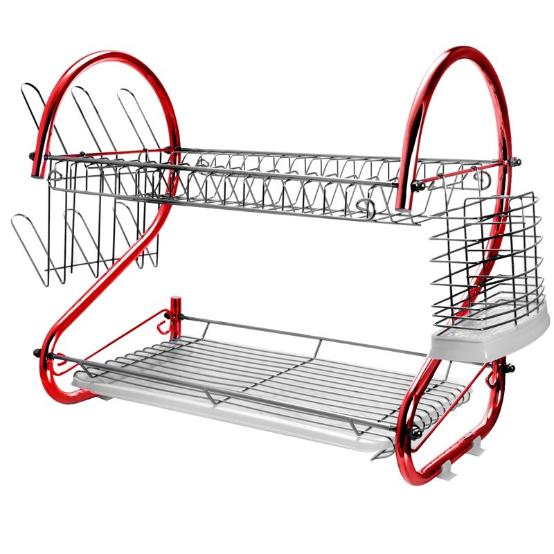 MegaChef 16 Inch Two Shelf Dish Rack in Red, 4 of 14