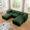DOMETOUR Elegant Green Chenille U-Shaped 3-Seater Sofa with Ottoman, Cylindrical Backrest, Armrests & Hidden Storage Compartment - 2 of 4