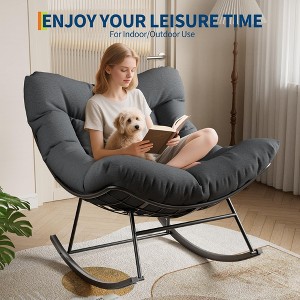 Outdoor Rocking Chair, Oversized Patio Wicker Egg Chair with Soft Thick Cushio, Lounge Rocker, Comfy Reading Chairs for Balcony Garden - 1 of 4