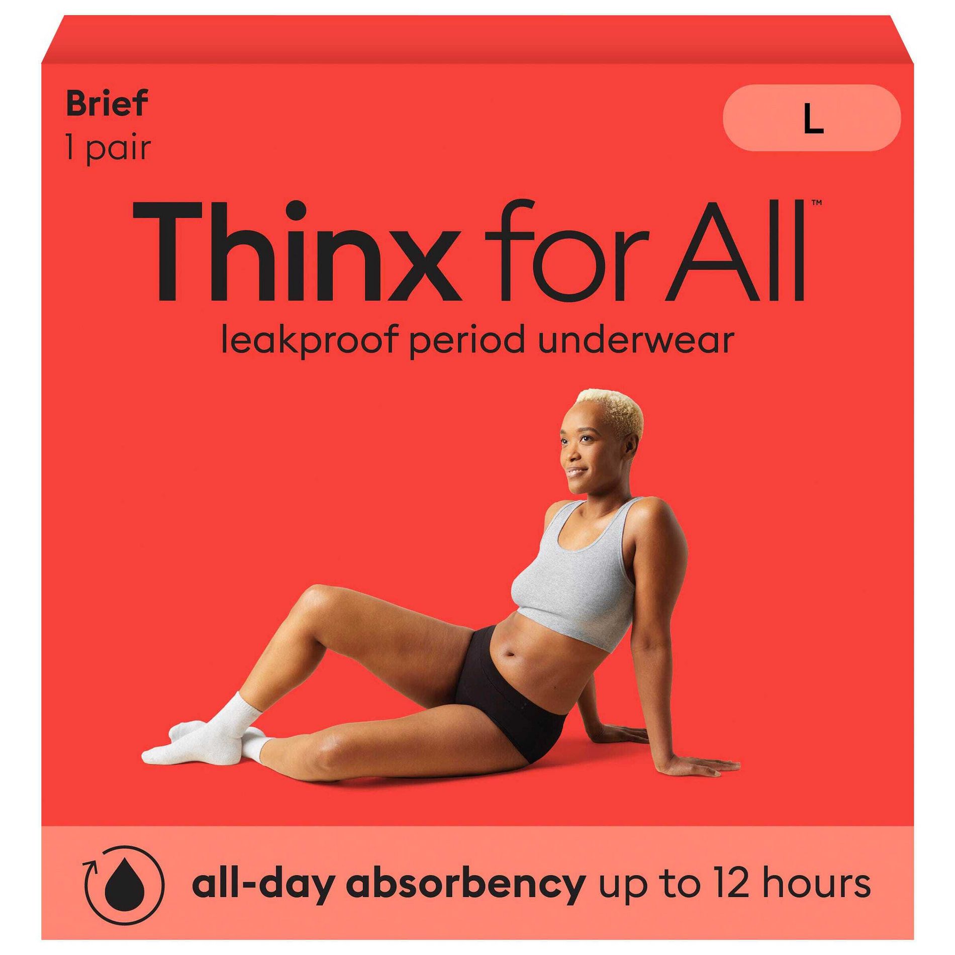 Thinx for All Women's Period Underwear - Super Absorbency - Black Briefs - Large