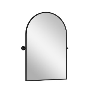 PexFix 24 in. W x 32 in. H Arched Metal Framed Pivoted Bathroom Wall Vanity Mirror in Black - 1 of 4