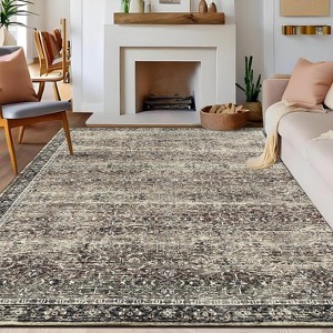 Vintage Oriental Washable Rug - Retro Non-Slip Carpet with TPR Backing, Soft Non-Shedding Low Pile Floor Cover for Living Room Bedroom Nursery - 1 of 4
