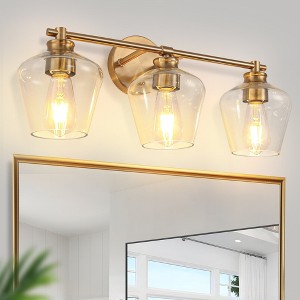 YANSUN 22 in. Gold 3-Light Vanity Light for Bathroom with Clear Glass Shade and No Bulbs Included - 1 of 4