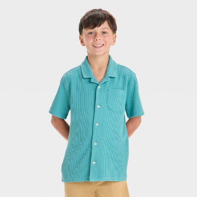 Boys' Short Sleeve Waffle Knit Button-Down Shirt - Cat & Jack™