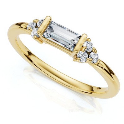 Pompeii3 Emerald Diamond Stackable Wedding Ring Women Anniversary Band 14k Gold Lab Created